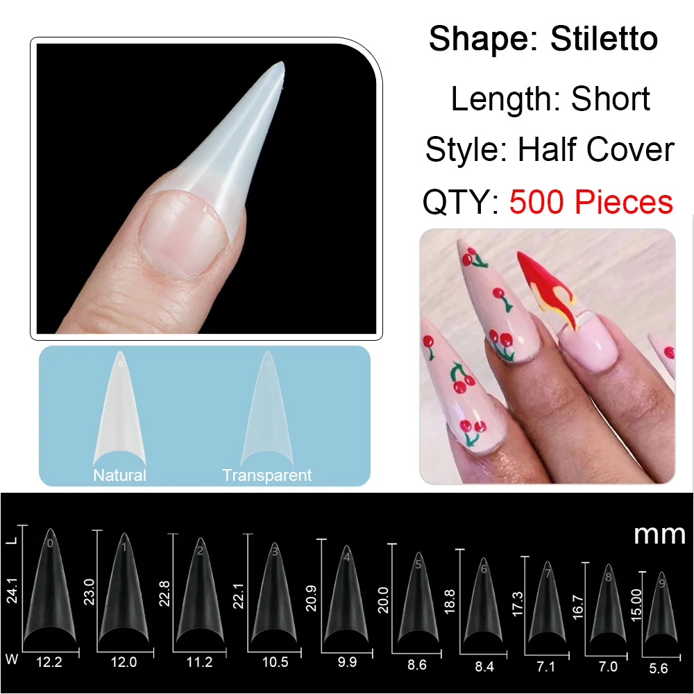 

500Pcs/bag Full Cover Sharp Fake Nails Art Plastic Press On Nails Art Long Nail Display Stiletto False Nails Tips Salon Tools