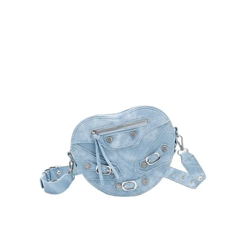 

Women's Diamond Rivet Denim Love Bag Women's Niche Heart-Shaped Loop Bag