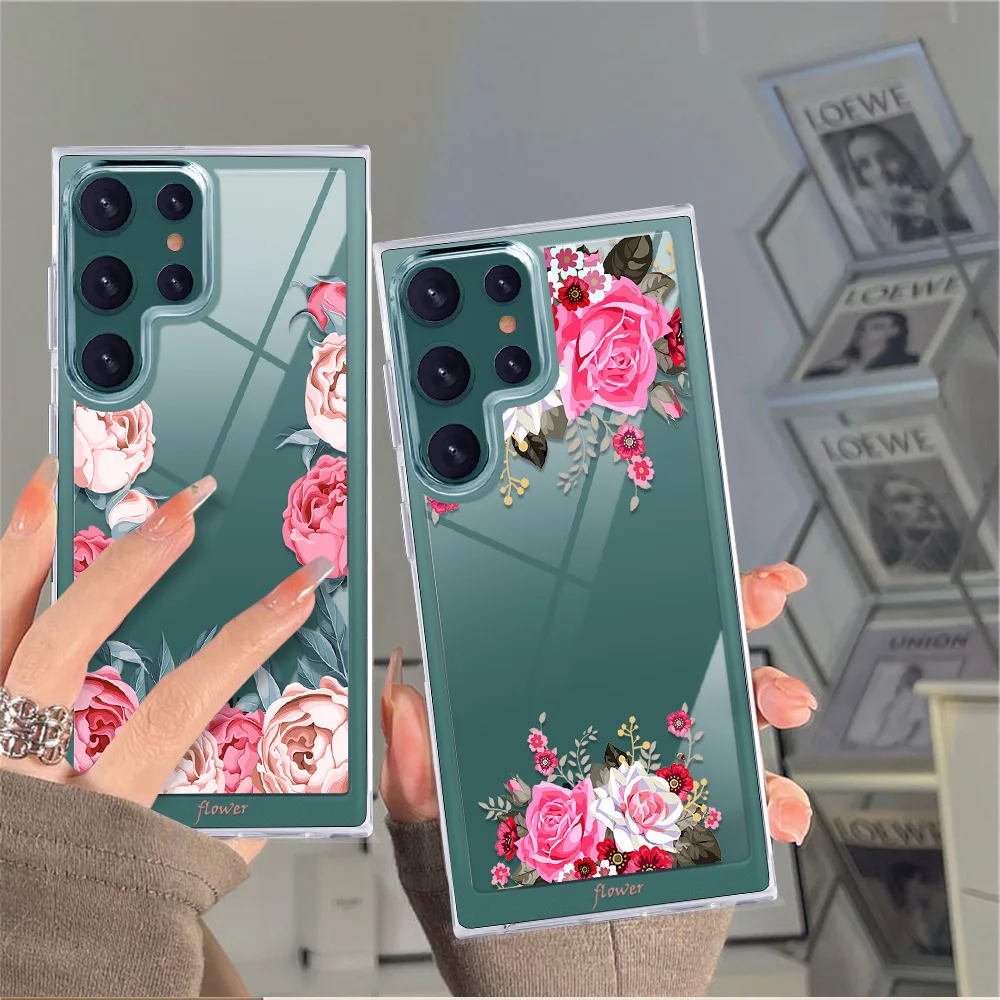 

Luxury Phone Case for SAMSUNG Galaxy S22Ultra S22 Back Shell Covers Flower Fundas for Samsung S22+ Transparent PC+TPU Coque
