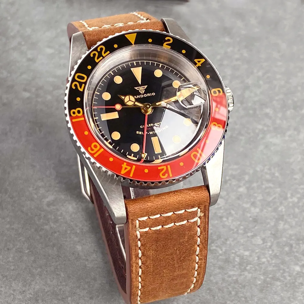 Tandorio 38 мм NH34A 20ATM Водонепроницаемые NH34 GMT Часы для дайвинга с автоматическим