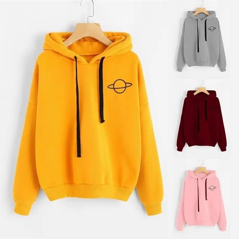 

Spring Autumn Full Sleeve Sweatshirt Casual Hoodies Planet Print Pullover Sweater Loose Coat Cute Tops Women Lazy Style Loose