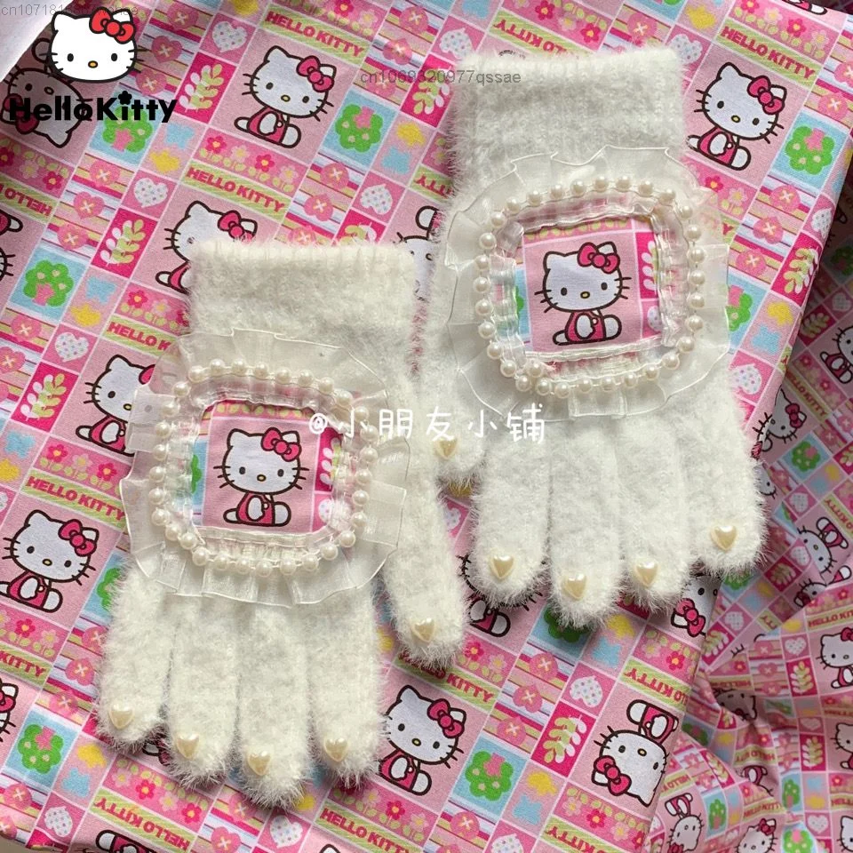 

Sanrio Hello Kitty Lovely Y2k Warm Outdoor Camping Hiking Motorcycle Fashion Touch Screen Fleece Women Winter Thick Plush Gloves