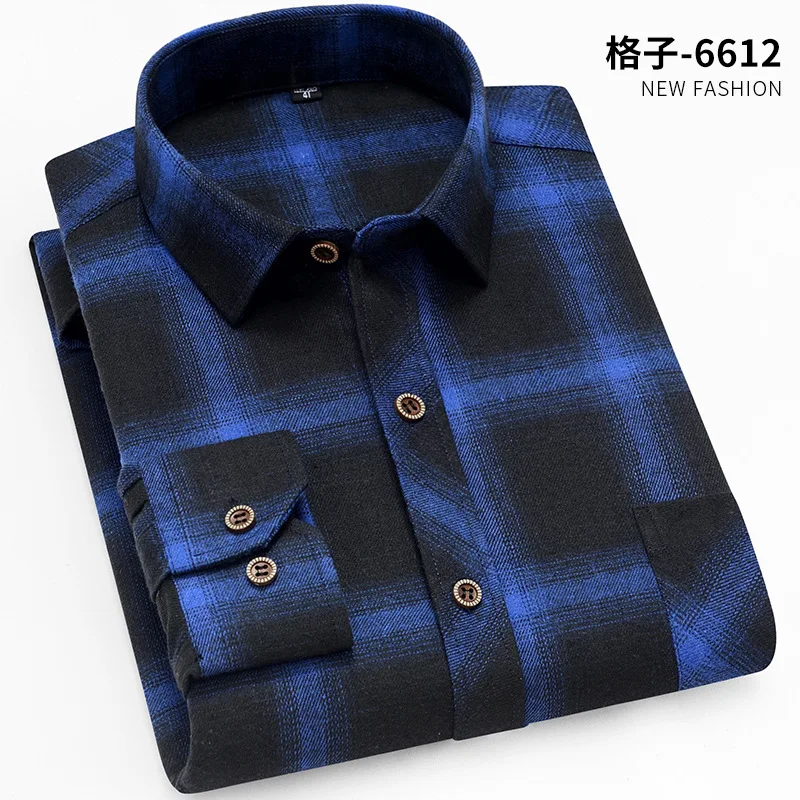 Korean Fashion Spring and Autumn Men's Plaid Shirt Long Sleeve Square Neck Casual Fit Large Red Plaid Men's Shirt Top