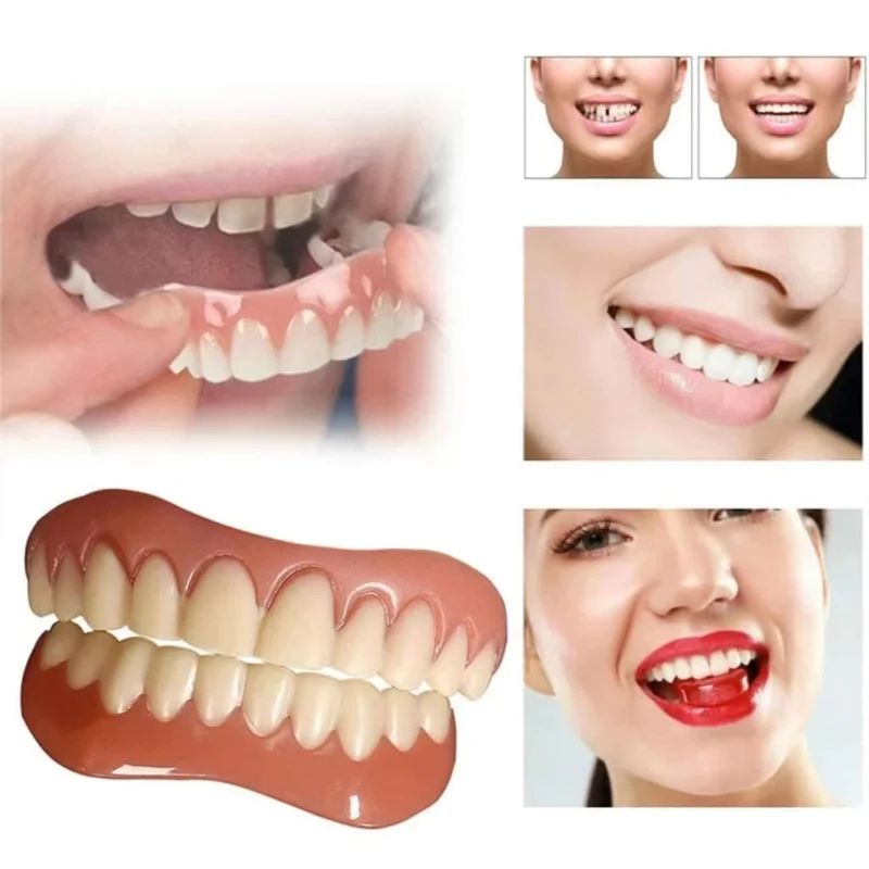 

Dentures Upper and Lower Silicone Veneers Perfect Smile Dentures Set Temporary Whitening and Filling + Gift Filling Glue