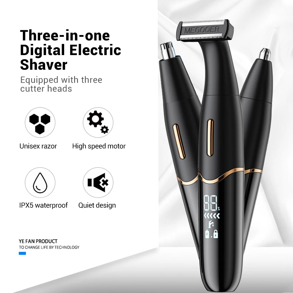 

Three-in-one Digital Electric Shaver Nose Hair Trimmer Eyebrow Trimmer Hari Shaving Knife Whole Body Private Parts Unisex