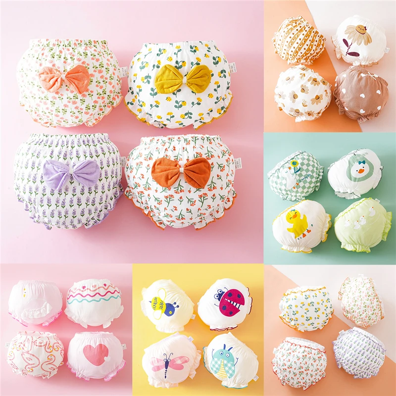 

4pcs Toddler Girls Cartoon Boxes Newborn Baby Cotton Bow PP Underwear Cute Printing Panties Kids Girl Short Underpants Briefs