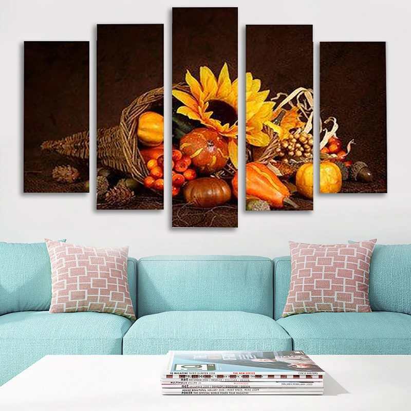 

5 Pieces Wall Art Canvas Painting Natural Scenery Poster Treasure Bowl Home Decoration Modern Pictures For Kids Room