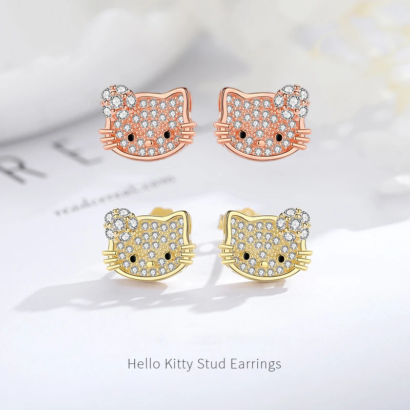 

S925 Sterling Silver Hello Kitty Earrings Women's 2022 New French High-End Cartoon Cartoon Sanrio Earrings Design Sense Niche