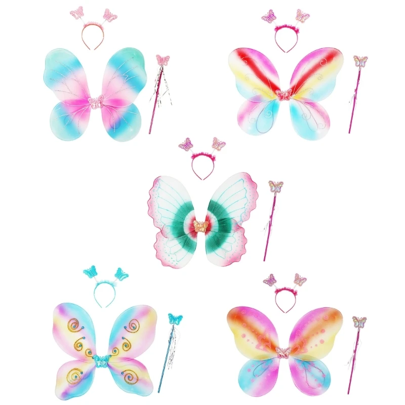 

Angel Wings Wings Colorful Fairy-Wings with Magic Wand and Headband Halloween Dress Up Cosplay-Props for Girls T8NB