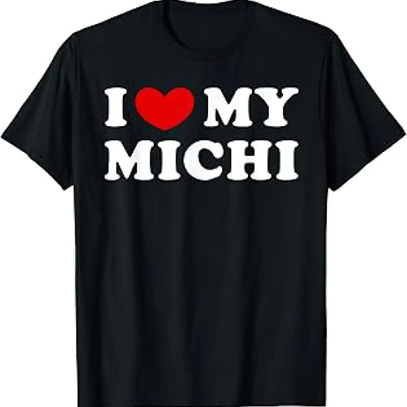 Фото Футболка I Love My Michi, черная, винтажная, универсальная, стильная, эластичная, дизайнерская, дышащая, для повседневной носки №1