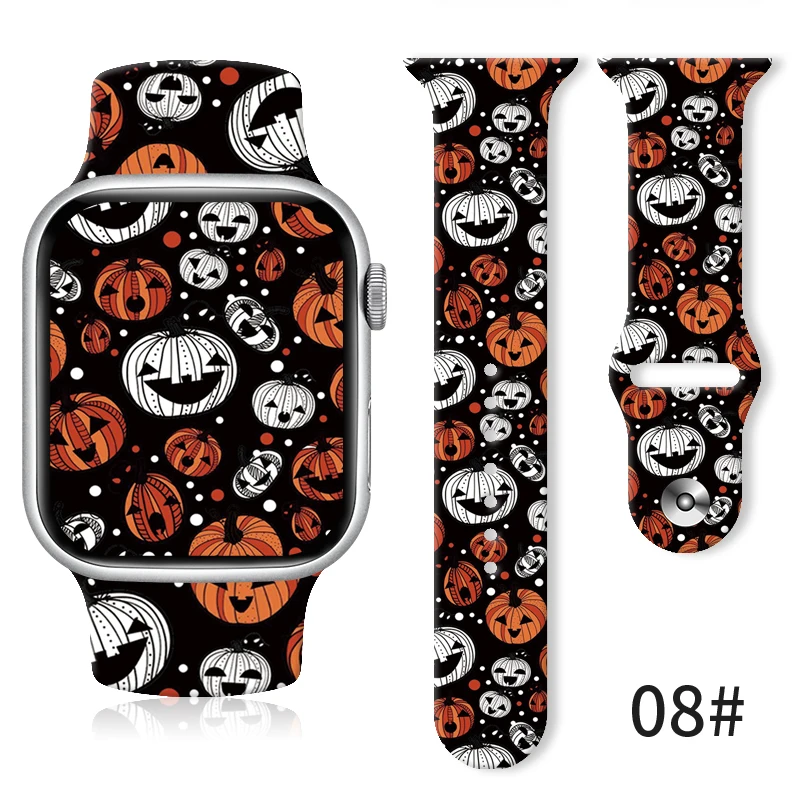 

Silicone Band Hallowmas 3 Printed Strap for Apple Watch 8 7 SE 6 5 Replaceable Bracelet for iWatch 45mm 44mm 42mm 41mm Watchband