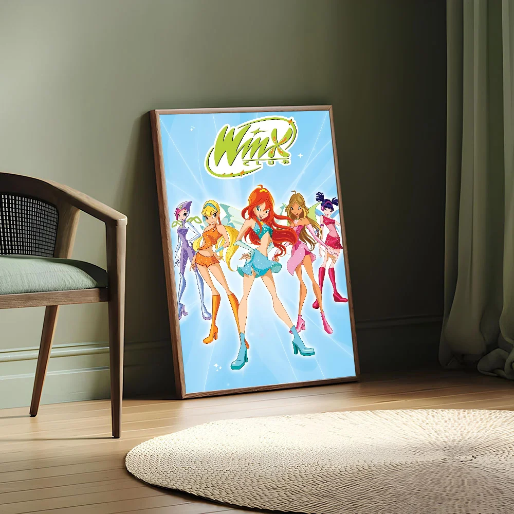 Girl-W-Winx Anime Posters Sticky Decoracion Painting Wall Art White Kraft Paper Decor