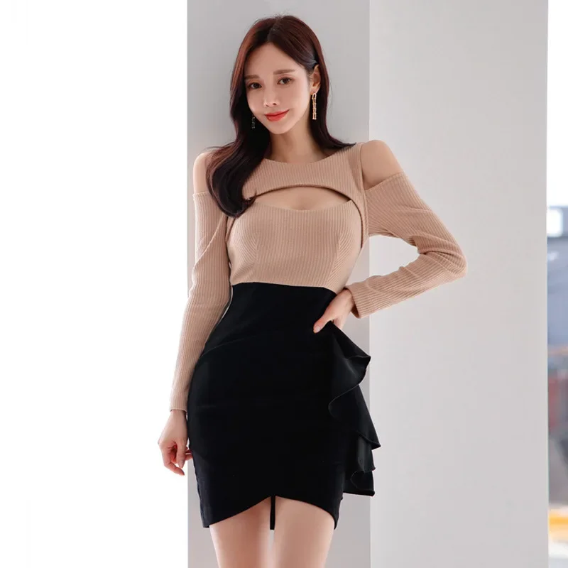 Элегантное платье-илюзор в корейском стиле из двух частей женское сексуальное