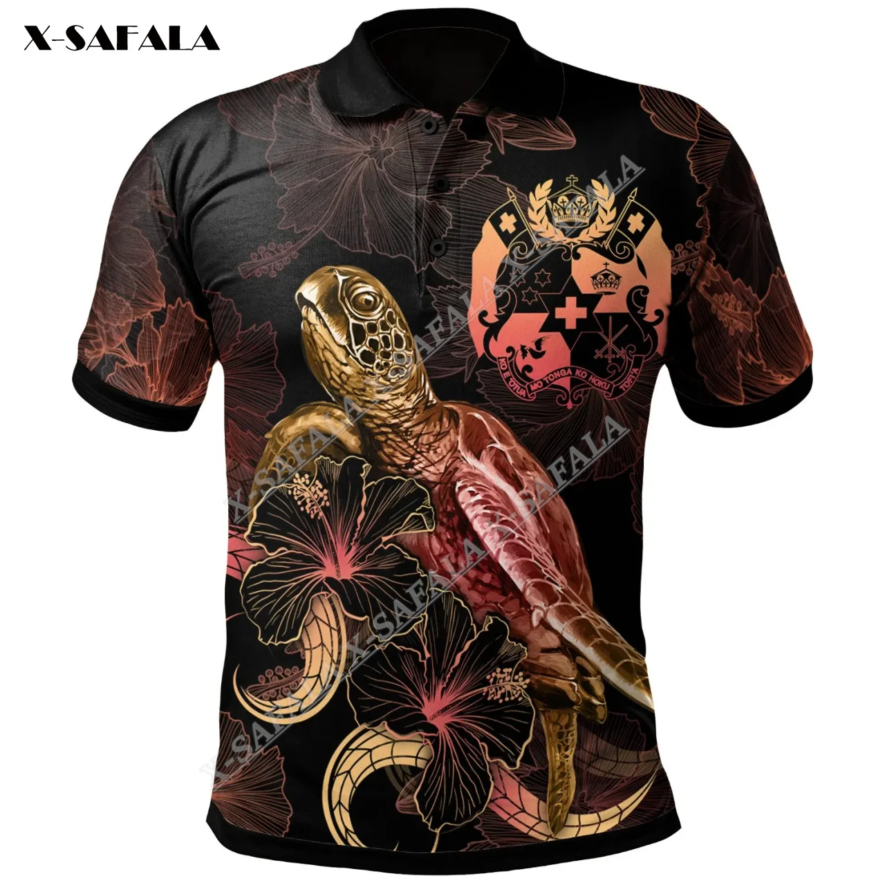 

Tonga Polynesian Turtle With Blooming Hibiscus Gold 3D Printed High-quality Unisex Polo-Shirt Men's And Women's Casual Top