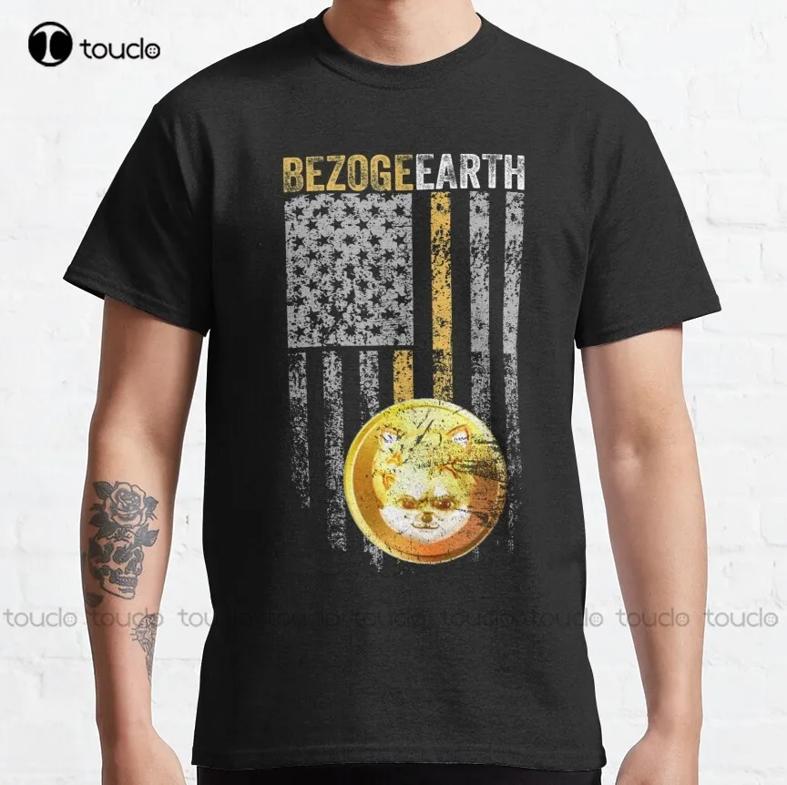 

Bezoge Earth With American Flag Classic T-Shirt Cute Shirts For Women Custom Aldult Teen Unisex Digital Printing Tee Shirt Gift