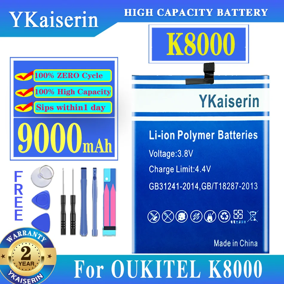 

YKaiserin 9000mAh Mobile Phone Battery For Oukitel K8000 K-8000 Batterie High Capacity Replacement Batteries With Tools
