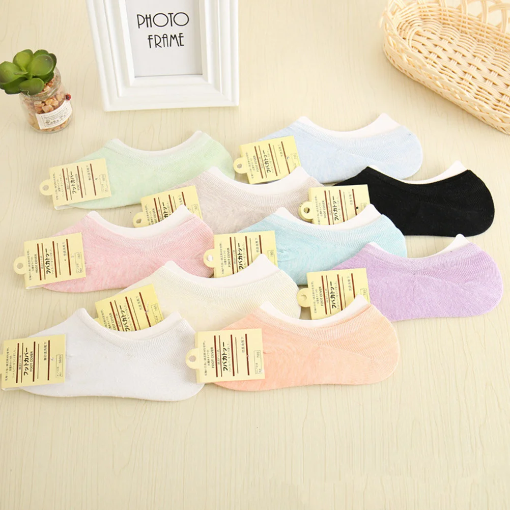 

10 Pairs Cotton Socks Simple Comfortable Socks Silicone Nonslip Invisible Boat Socks for Women Ladies Girls (Assorted Color)
