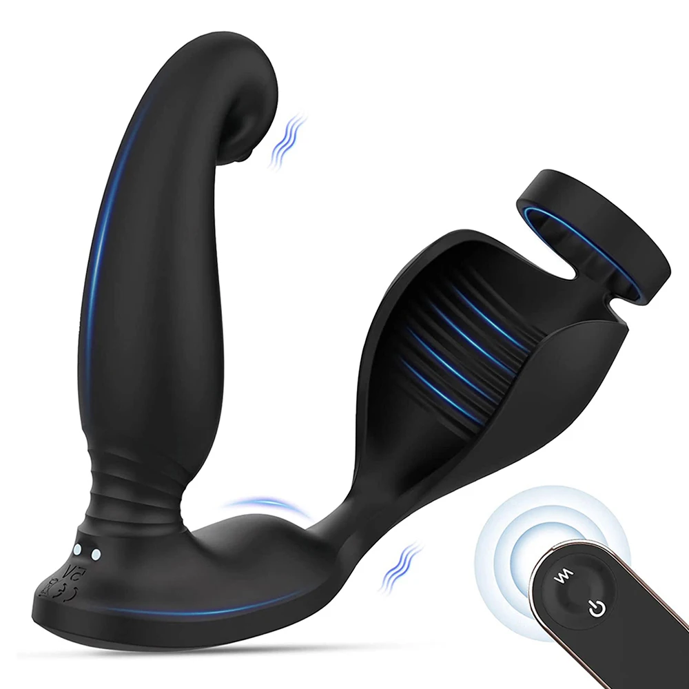 

Amazing Men's Vibrating Body Wearable Massager Double Stimulation Butt Plug 9 Modes Remote Control Intimate Toys for Adults Men
