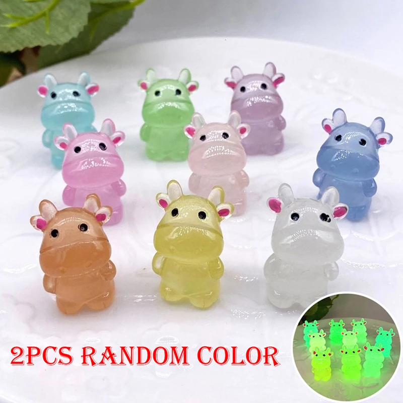 

2Pcs Luminous Chinese Zodiac Calf Ornament Cartoon Ox Bull Doll Micro Landscape Decoration Dollhouse Miniature Toy