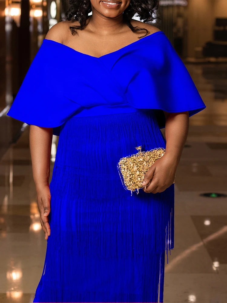 Plus Size Birthday Maxi Dress For Women Clothing 2023 Summer Off Shoulder Tassel Club Party Evening Dresses Robe Vestidos festa
