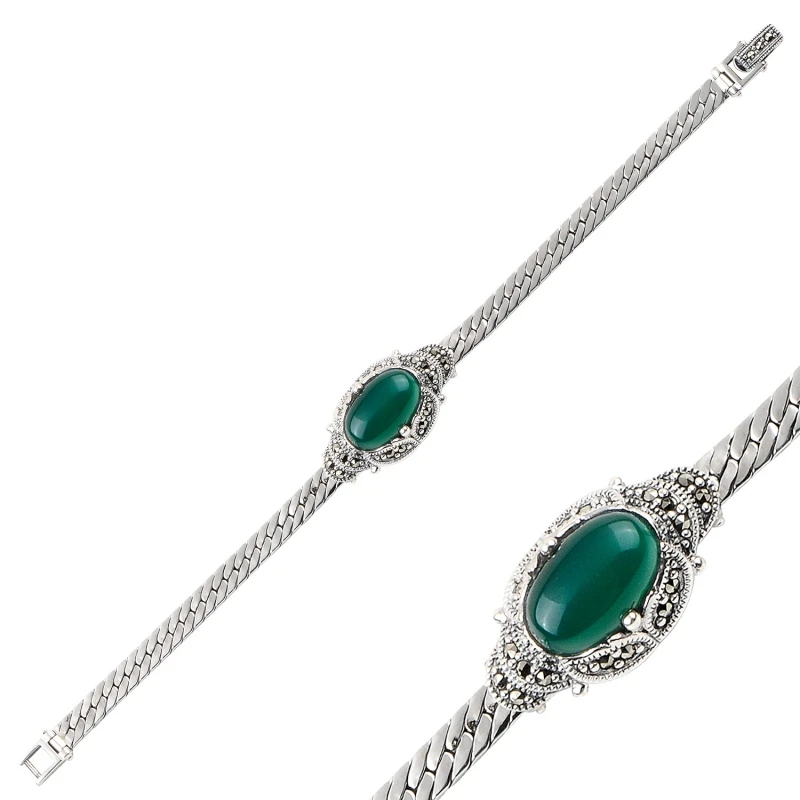 

Серебряный 925 пробы Браслет из марказита и натурального камня