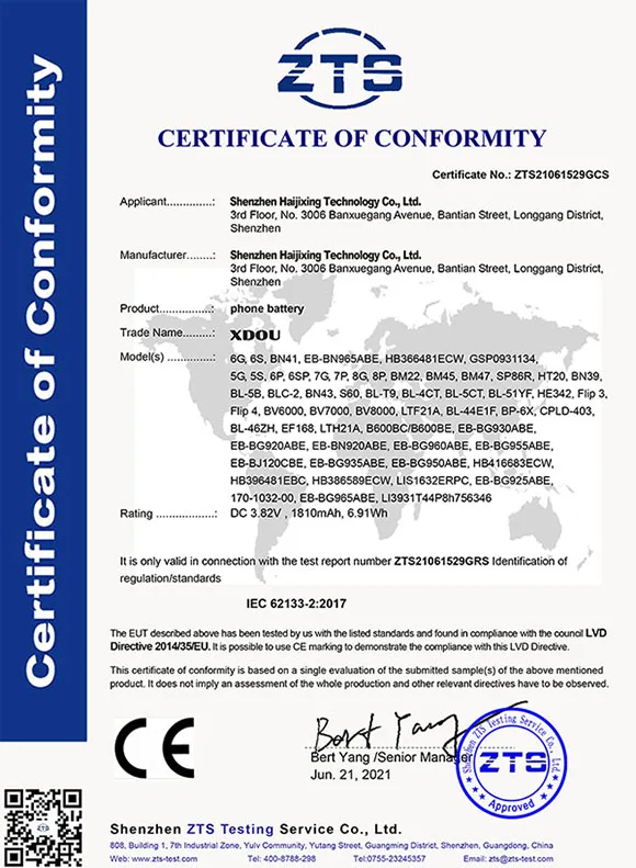 2022 Zero-cycle High-quality Battery For iPhone 5 6 6S 5S SE 7 8 Plus X Xs Max 11 Pro Mobile Phone  With Free Tools Sticker