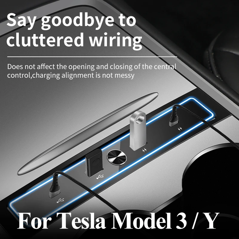 

Интеллектуальная док-станция для Tesla Model 3 Y 2021 2022 27 Вт, быстрое зарядное устройство USB, шунтирующий концентратор, автомобильный адаптер, раздвижная док-станция