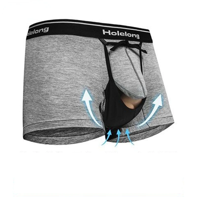 Man Penis Pouch Sexy Slips Front Open Hole Underwear Physical Therapy Scrotum Varicocele Boxers Health Care Bulge U-Convex Brief