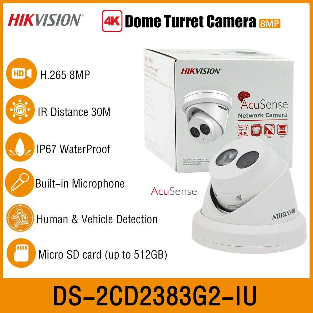 

HIKVISION DS-2CD2383G2-IU 4K 8MP AcuSense IR30M револьверная Сетевая купольная IP-камера PoE встроенный микрофон и фотоэлемент IP67