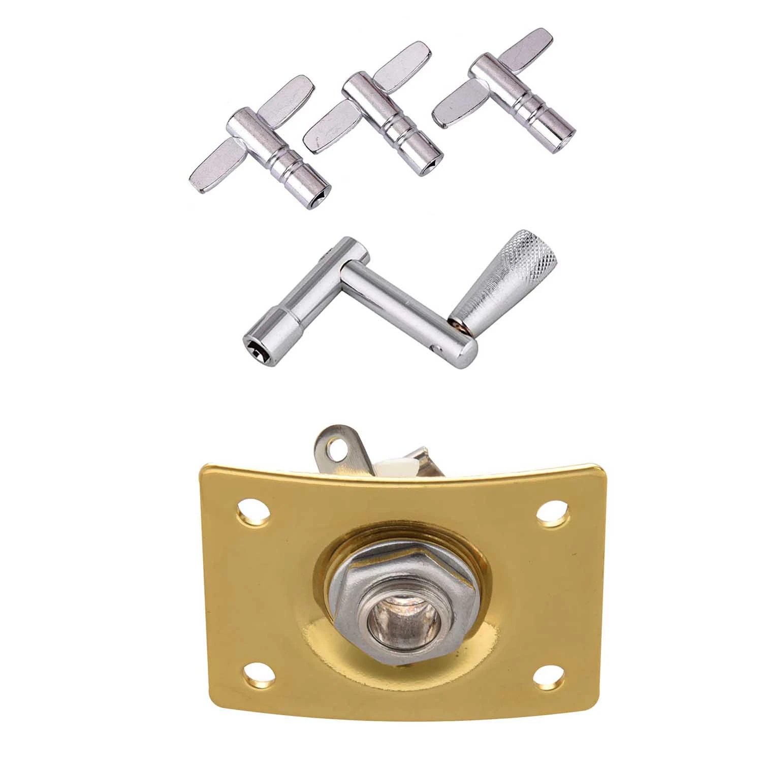 

4 Pack Drum Tuning Key With Continuous Motion Speed Key Percussion & 1X Square Style Jack Plate Guitar Bass Jack