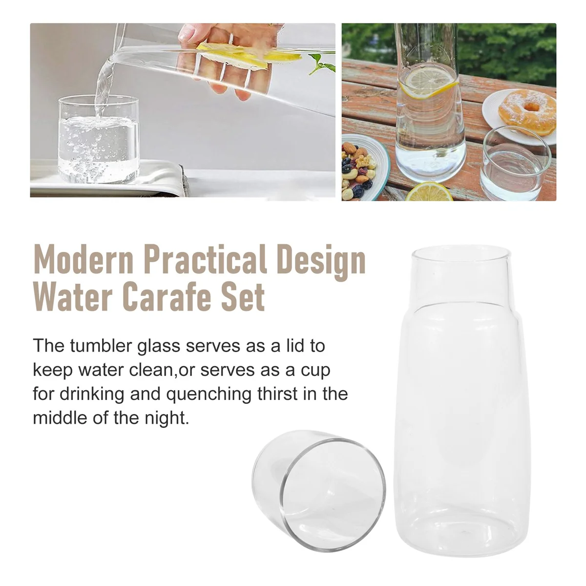 Прозрачный прикроватный графин для воды со стаканом тумбочки в спальне стеклом с