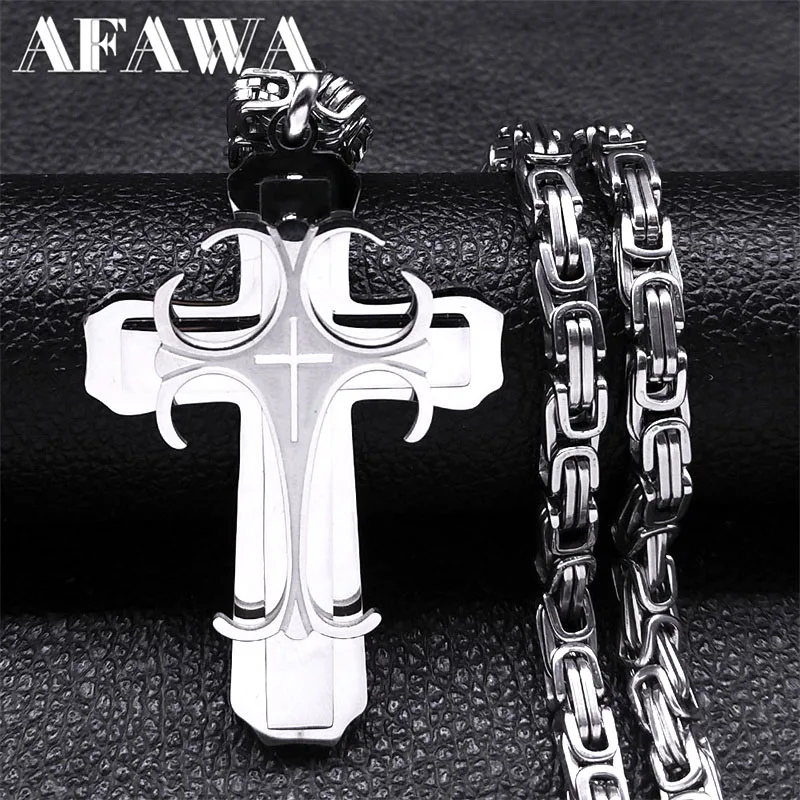 

Catholic Christ Jesus Cross Necklace Stainless Steel Religion Big Pendant Necklace Christmas Gift Jewelry corrente feminina