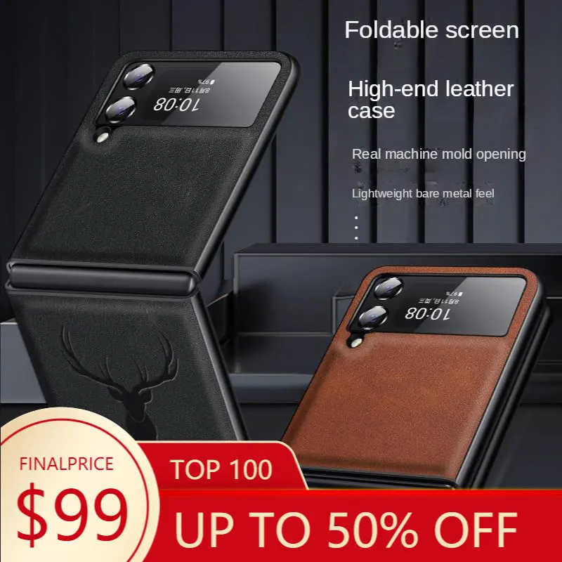 

Samsung Zflip4 Mobile Phone Case Business Classic Deer Head Plain Leather Galaxy Thin Zflip3 Folding Screen
