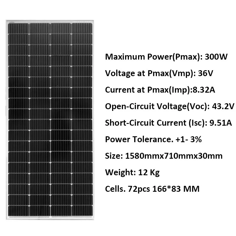Solar Panel 300W 2100W  3000W Perc Split Half Cut Cell MBB Solar Battery Charger Solar Home System Caravan Camping Car Boat Farm