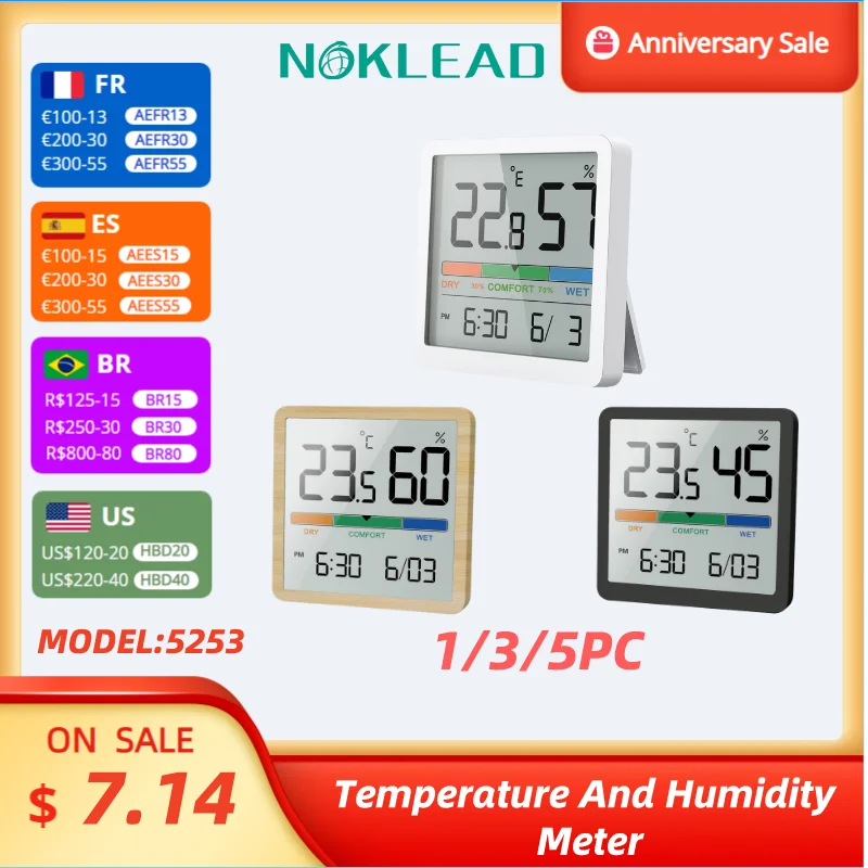 NOKLEAD 5PCS Smart Home Indoor Temperature Humidity Meter LCD Digital Thermometer Hygrometer Sensor Gauge Weather Station