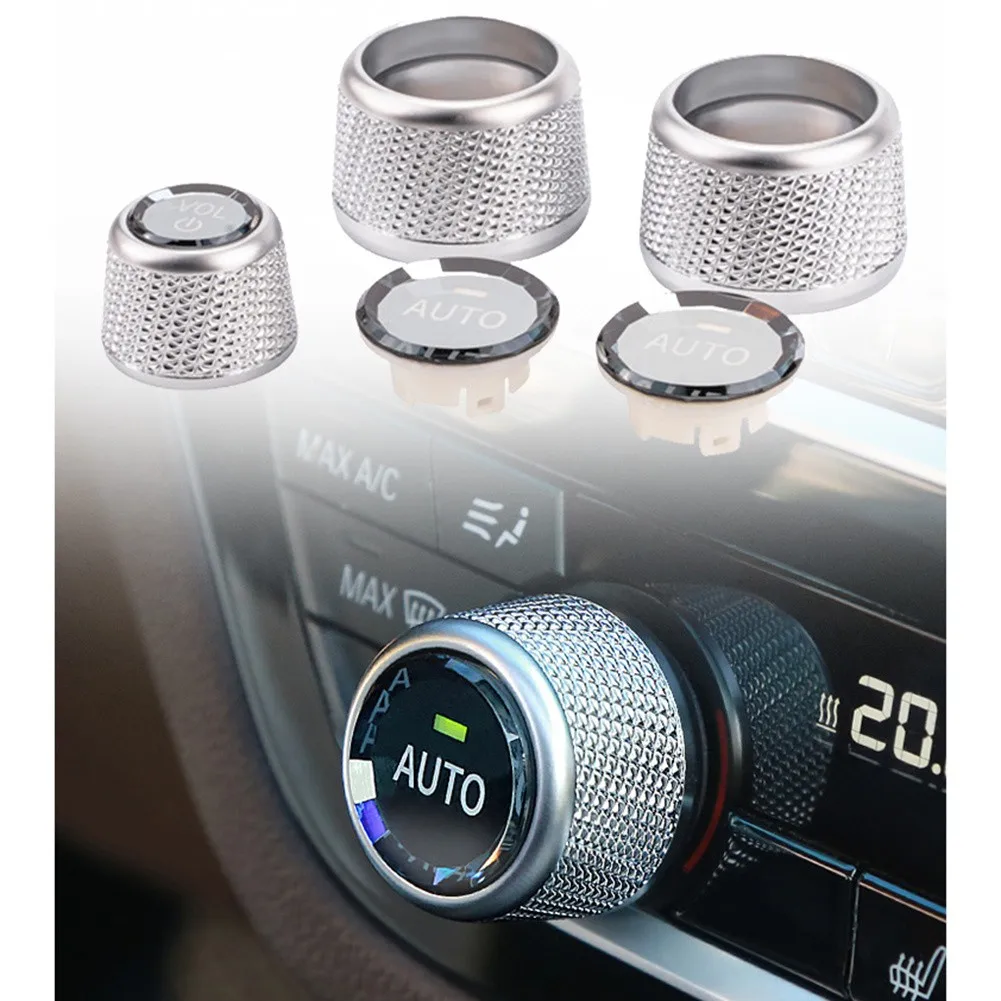 

Crystal Ring Cover Volume Button Knob Center Control Crystal Cover Front Silver 3pcs / Set ABS+crystal AC Climate