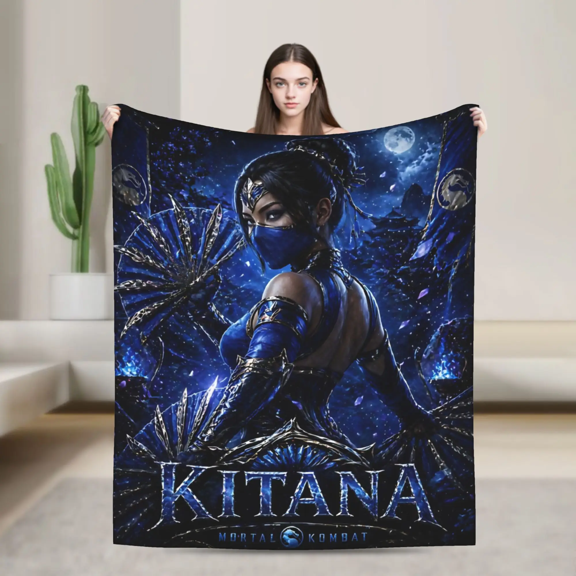 Фото Плед Kitana Mortal Kombat из фланели, теплый, оригинальный, для дома и ресторана, зимний №1