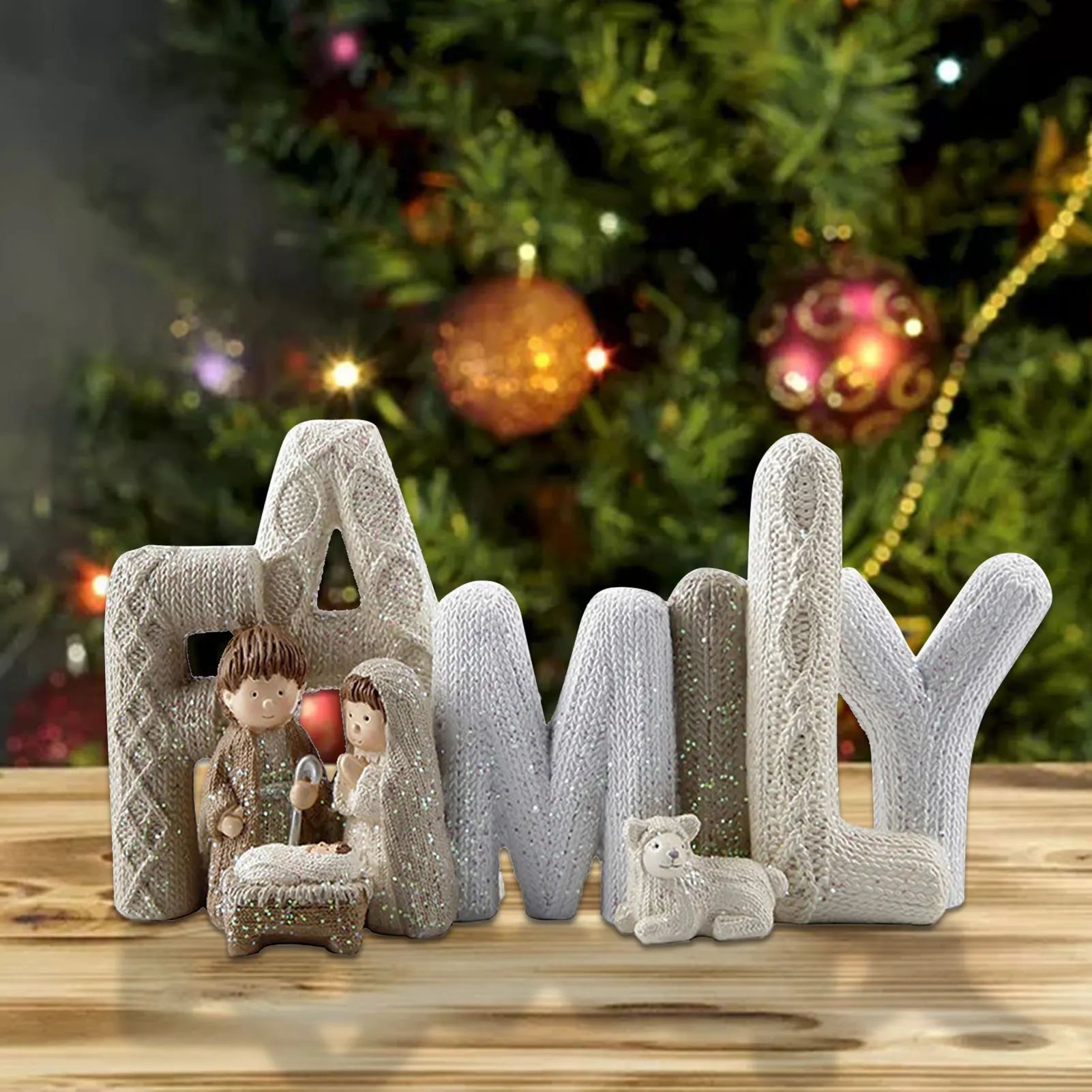 

Christmas Crib Nativity Scene Resin Jesus Nativity Figurines LOVE FAMILY Letter Ornament Nativity Set Stable Home Church Decor
