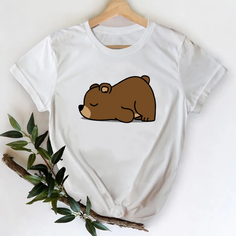 

T-shirts for Women 2021 Animal Bear Girl 90s Cartoon Kawaii Clothes Printing Stylish Tshirt Top Lady Print Sweet Tee T-Shirt