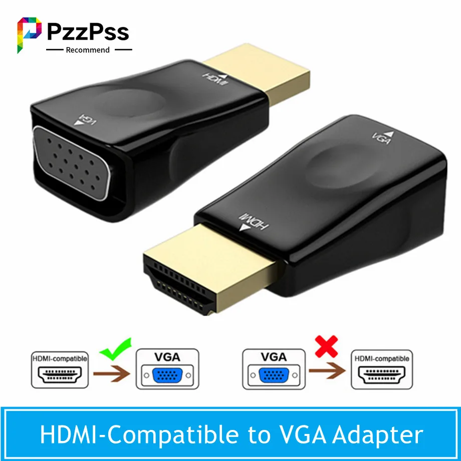 

PzzPss HDMI-Compatible to VGA Adapter Converter Male to Female Cable For Xbox PS4 PC Laptop TV BOX to Projector Display HDTV