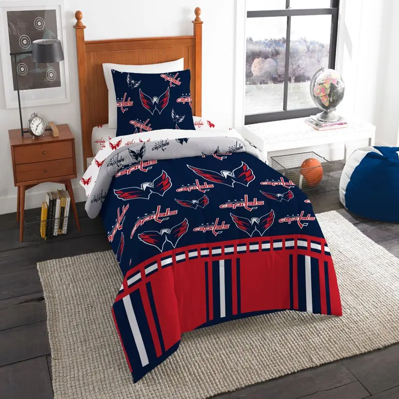 

Washington Capitals Bed In Bag Set, 100% polyester, Twin Size, Team Colors, 4 Piece Set