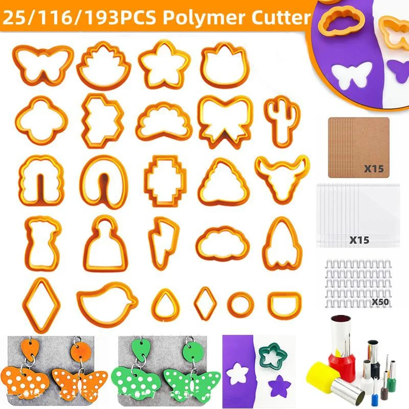 

25/116/193PCS Polymer Clay Cutters Set Shapes Plastic Clay Earring Cutter Stainless DIY Jewelry Mold Earring Making Accessories