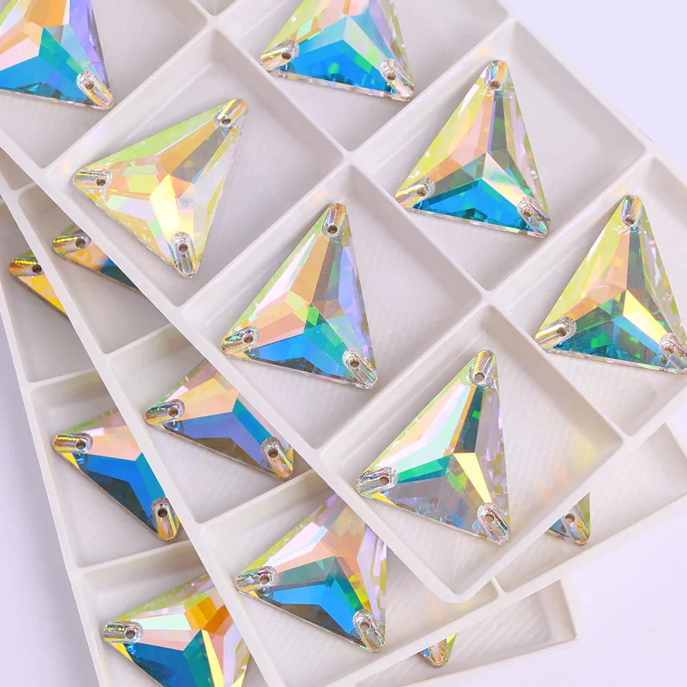 Slim Isosceles Triangle Shape High Quality Glass Flatback Sew On Stones Glitter Crystal AB Rhinestones for Fabric Sewing Clothes