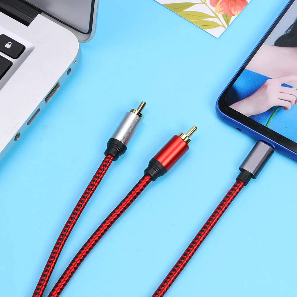 Фото USB Type-C к двойному RCA Y-образному переходному шнуру 2RCA, аудиокабель для телефона, планшетного ПК, автомобильного стереофонического усилителя домашнего кинотеатра, DVD, телевизора, динамика №4
