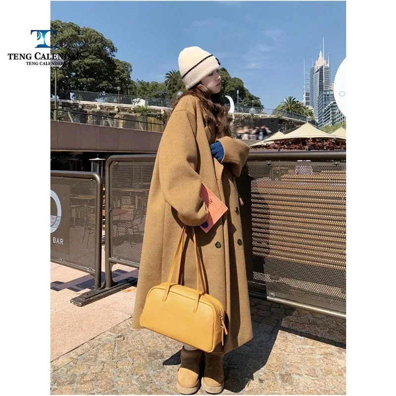 Лидер продаж шерстяное пальто длинное свободное толстое верблюжьего цвета в