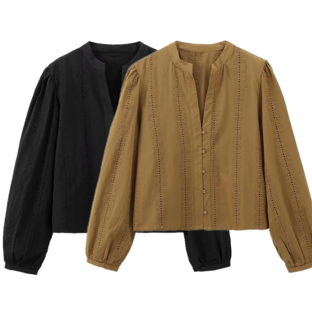 Женская блузка с вышивкой V-образным вырезом и длинным рукавом