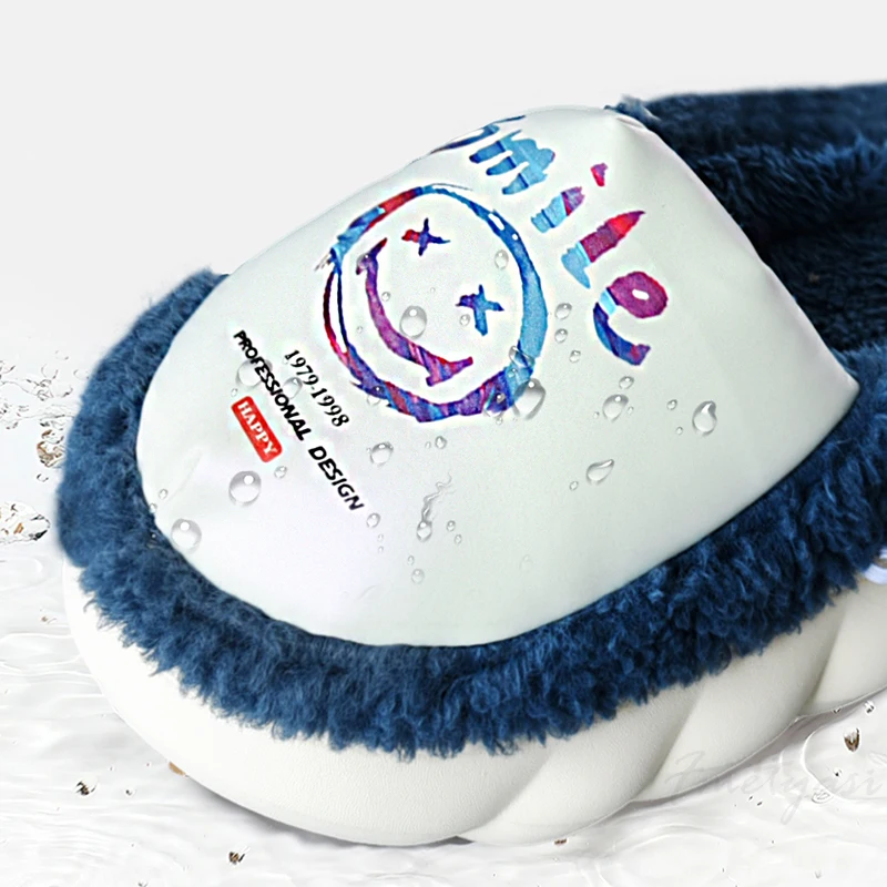 Smile Shaped Winter Slippers for Women House Platform Shoes Mix-Color Home Slippers for Female Warm Plush Non-slip Shoes Female