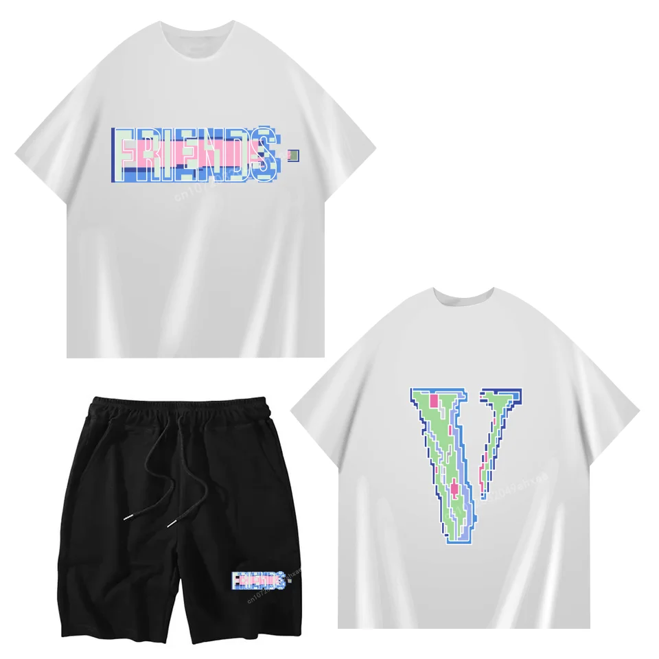 2023 New Summer Men T Shirts Suits Shorts Sets 2 Piece Outfits Sets Cotton High Quality Vintage Fit Tshirt Luxury Brand