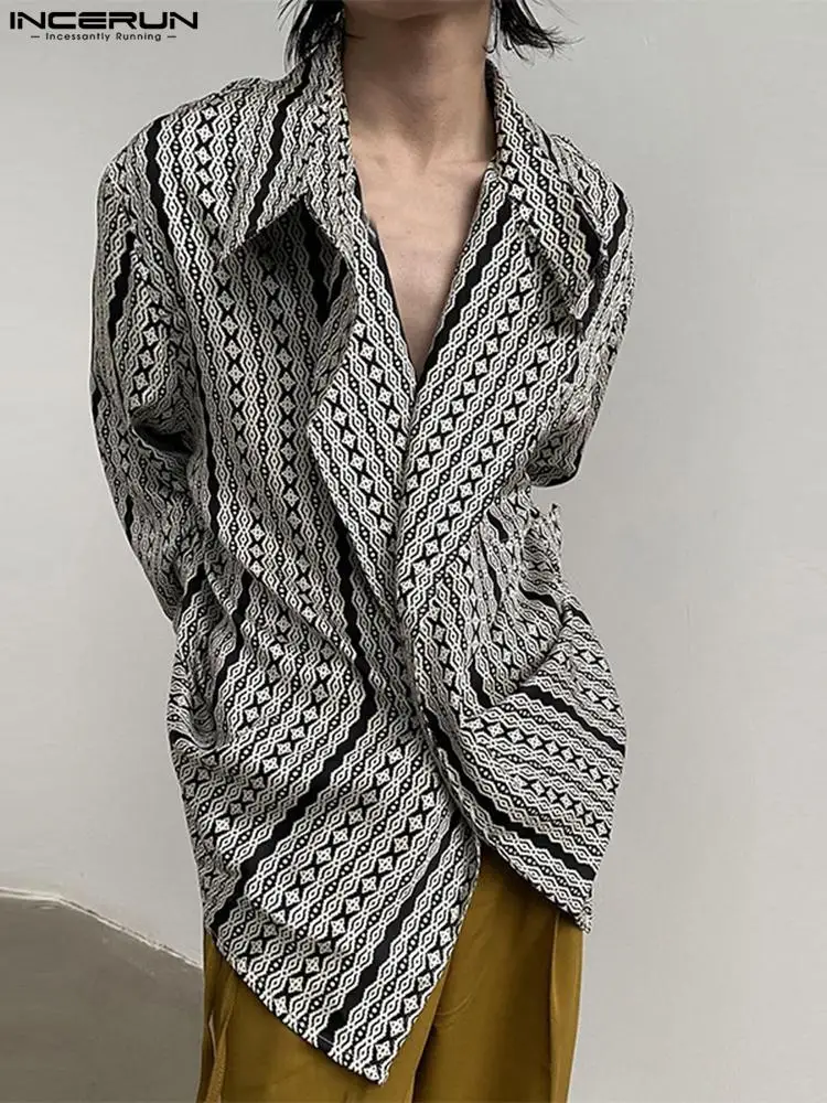 

INCERUN 2022 Men Casual Shirt Printing Streetwear Lapel Long Sleeve Camisa Masculina Loose Button Fashion Leisure Shirts S-5XL