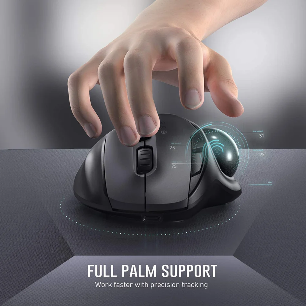 

Rechargeable Trackball Mouse Bluetooth+2.4G Dual Mode Wireless Mouse for PC Mac Computer Laptop Tablet Gamer Mausea